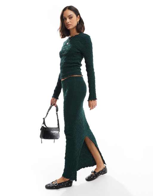 ONLY - Maxi rok met textuur in smaragdgroen, deel van co-ord set