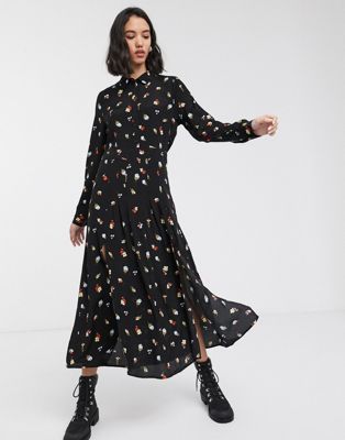 Only maxi shirt dress in black floral | ASOS