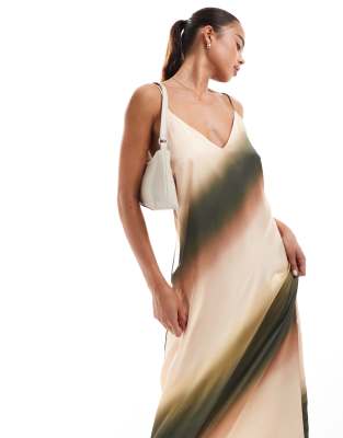 maxi slip dress in ombre print-Multi