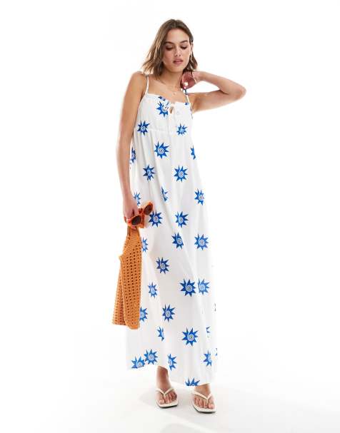ONLY - Maxi slipdress met gerimpelde buste en sterrenprint in wit - view 1
