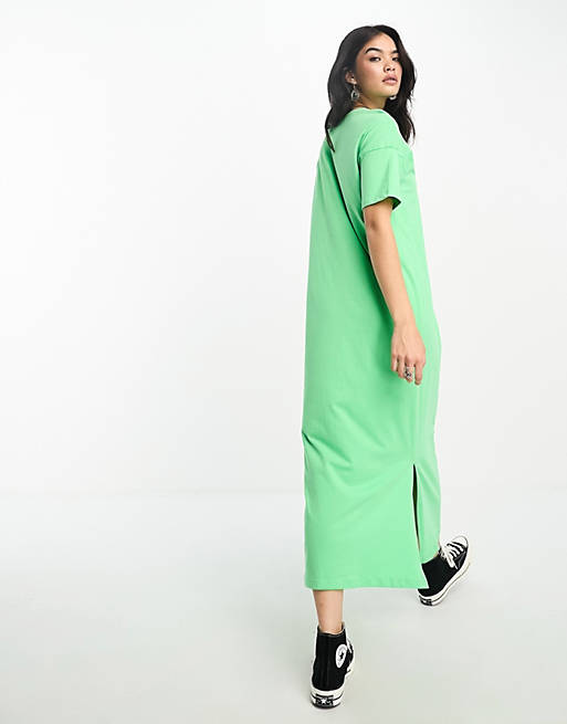 Only – Maxi-T-Shirt-Kleid in leuchtendem Grün in Oversize-Passform | ASOS