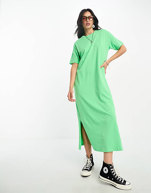 Only – Maxi-T-Shirt-Kleid in leuchtendem Grün in Oversize-Passform | ASOS