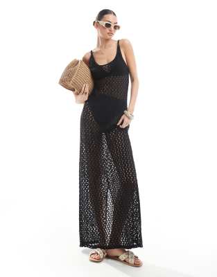 ONLY - Maxikleid aus Häkelstoff in Schwarz