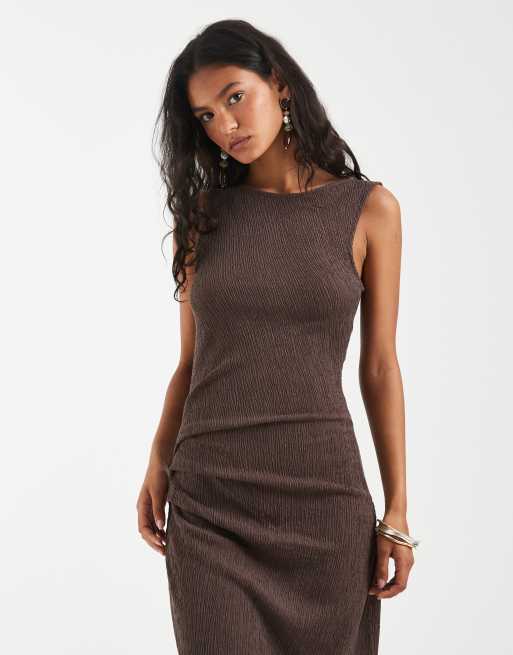 ONLY – Maxikleid in Schokobraun mit Raffung, 3 von 4