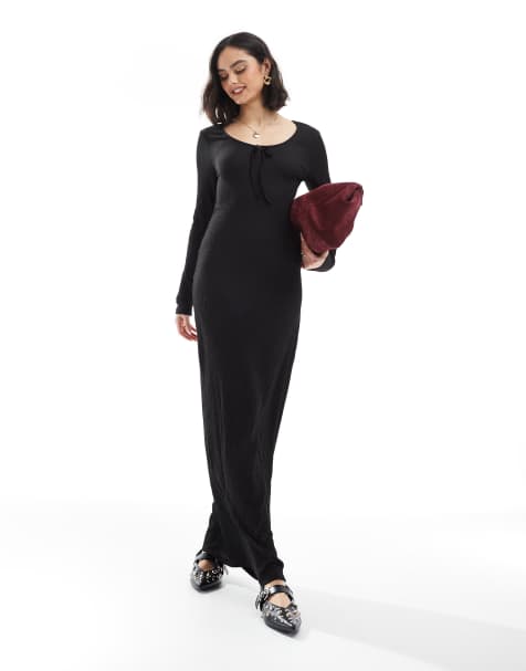 ONLY – Maxikleid in Schwarz mit Bindedetail vorne - view 1