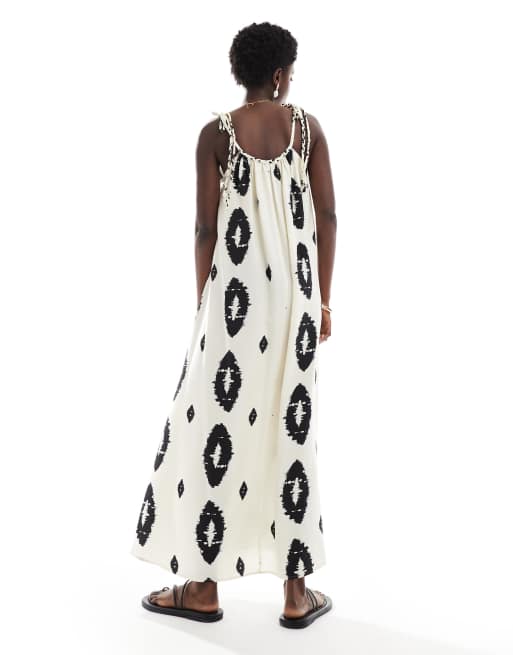 ONLY – Maxikleid in Weiß mit abstraktem Print, 3 von 4