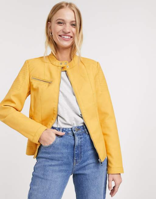 Faux leather yellow outlet jacket