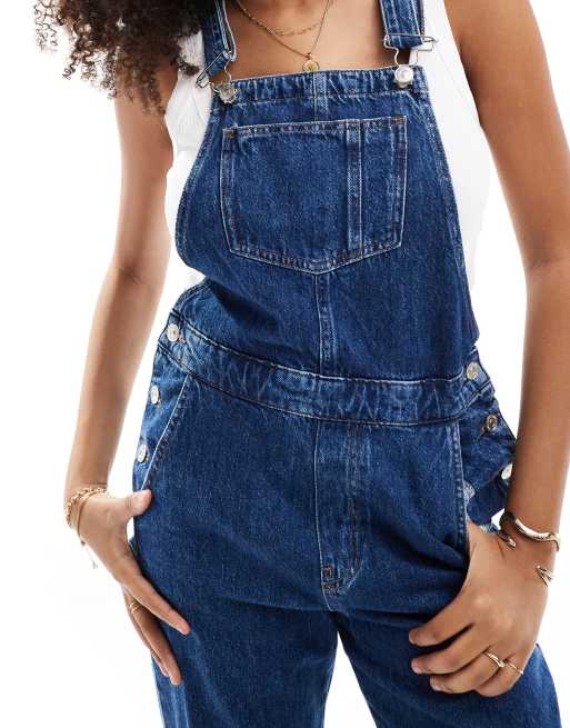 ONLY – Mellanblå hängselbyxor i denim , 4 av 4