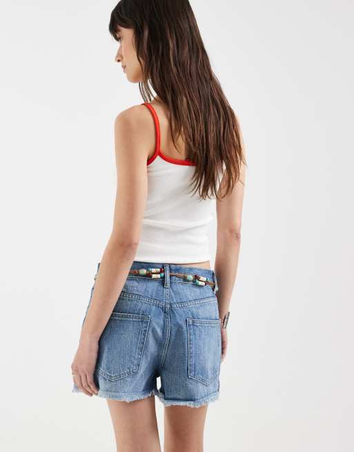 ONLY – Mellanblå jeansshorts med skärp, 3 av 5