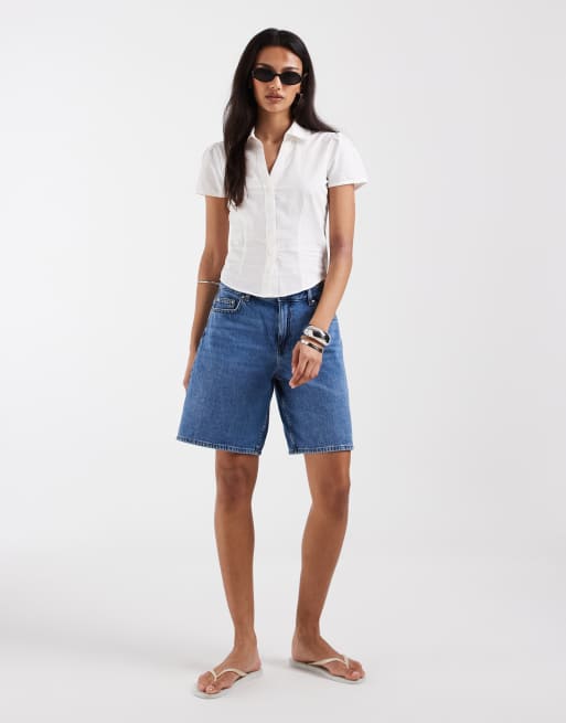 ONLY - Mellemblå shorts i denim med longline-snit og mellemhøj talje, 2 af 5