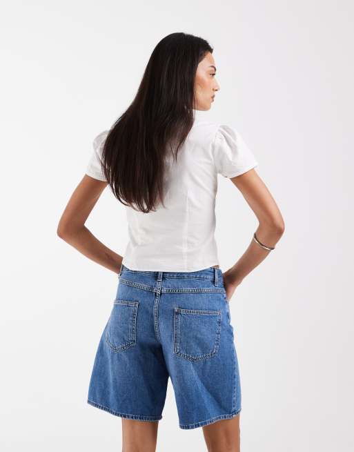 ONLY - Mellemblå shorts i denim med longline-snit og mellemhøj talje, 5 af 5