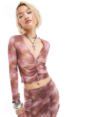 Only Mesh Cardigan In Tie Dye Print - Part Of A Set-multi