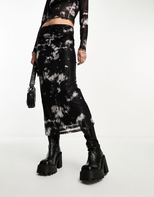 Black Embellished Crop Mesh Cami & Maxi Skirt& Maxi Skirt – Terry Macc