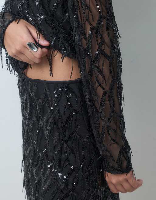 ONLY mesh overlay sequin mini skirt co-ord in black, 2 of 5