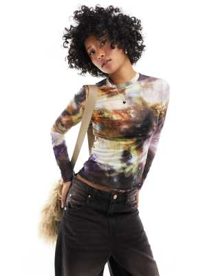 Only Mesh Top In Landscape Print-multi