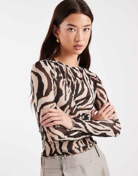 ONLY - Mesh-top med asymmetrisk detalje og zebraprint - view 1