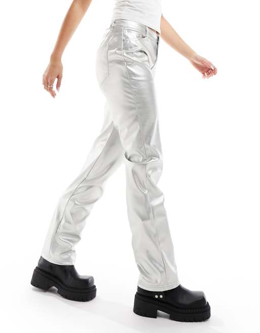 4th & Reckless metallic straight leg pants in silver