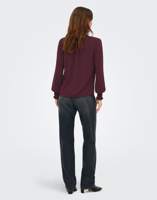 ONLY Mette v-neck long sleeve smock top in purple, 2 of 7