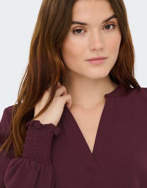 ONLY Mette v-neck long sleeve smock top in purple, 5 of 7