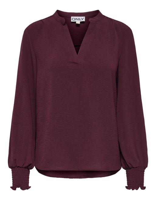 ONLY Mette v-neck long sleeve smock top in purple, 6 of 7