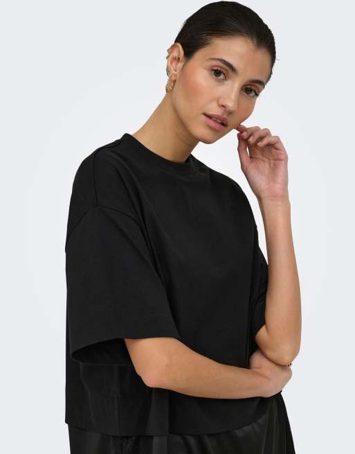 ONLY Mexa top de encaje con cuello redondo y manga corta en negro, 5 de 7