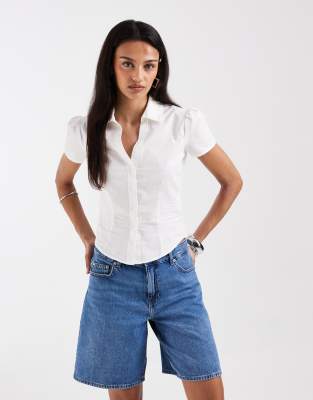 Only Mid Rise Longline Denim Shorts In Blue