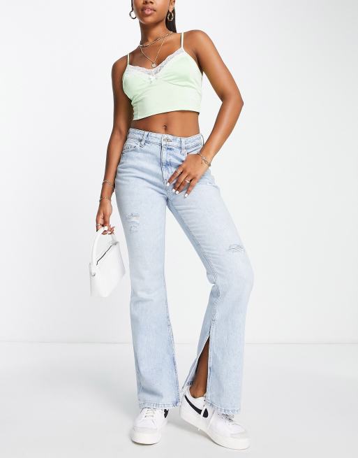 Low Waist Washed Slit Flared Jeans