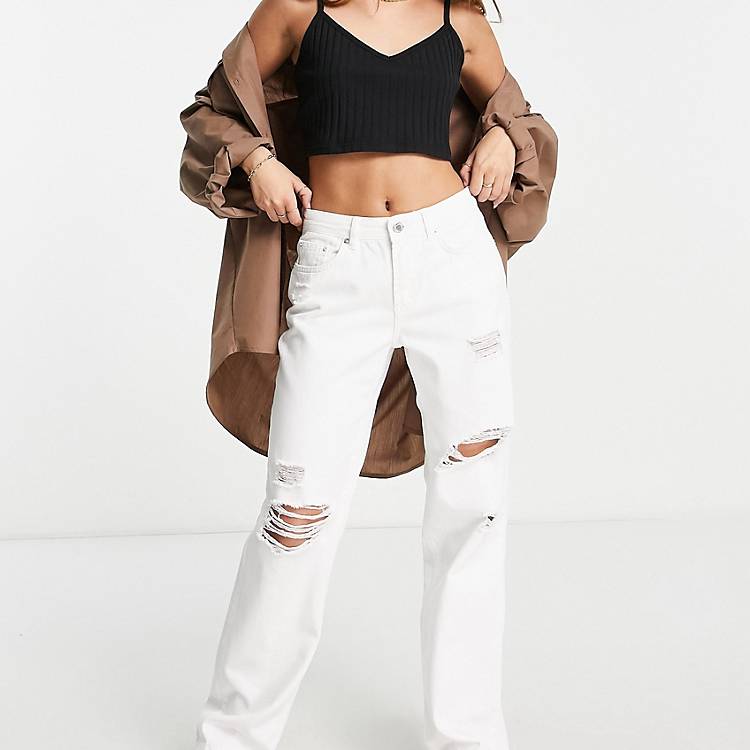 Reviewer Plateau Microcomputer Only mid waist distressed baggy jeans in white | ASOS