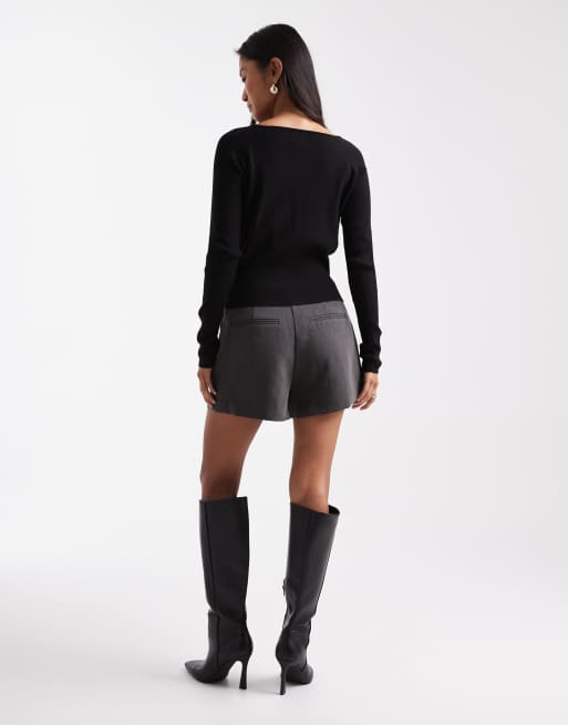 ONLY mid waist wrap skort in dark grey, 4 of 5