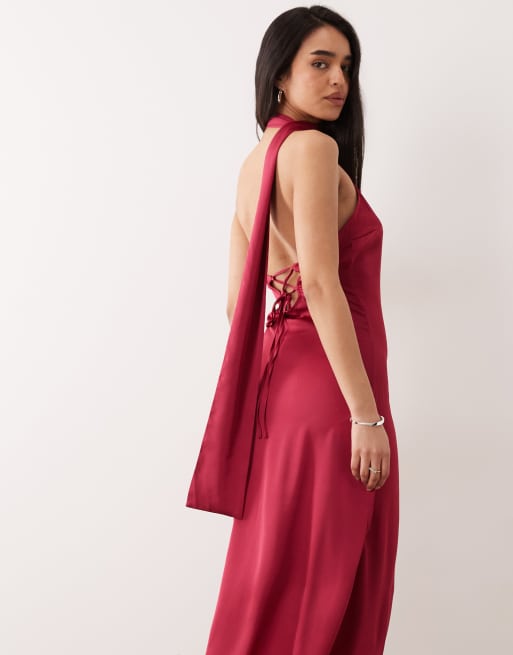 ONLY – Midaxi-Kleid in Dunkelrosa mit One-Shoulder-Träger und Schaldetail, 2 von 4