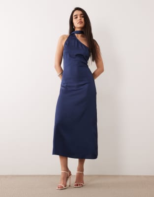 Midaxi-Kleid in Marineblau mit One-Shoulder-Träger und Schaldetail Marineblau 40