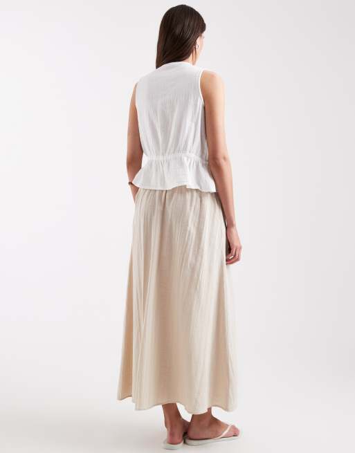 ONLY - Midaxi rok met linnenlook in beige, 3 van 5