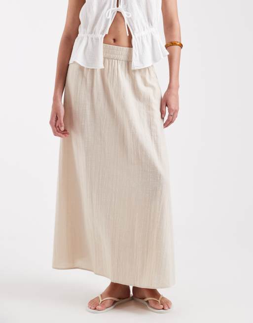 ONLY - Midaxi rok met linnenlook in beige, 4 van 5