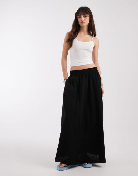 ONLY - Midaxi rok met linnenlook in zwart - view 1