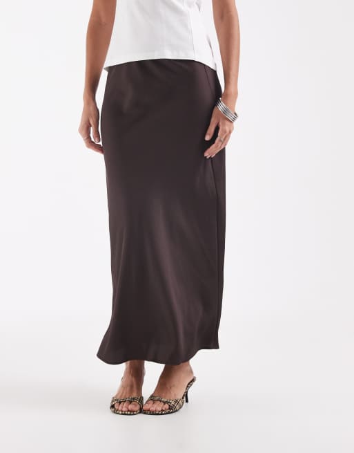 ONLY midaxi satin skirt in chocolate, 5 of 5
