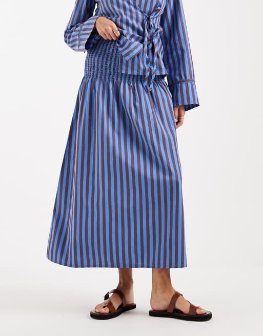 ONLY midaxi skirt in blue and chocolate stripe (part of a set), 2 of 5