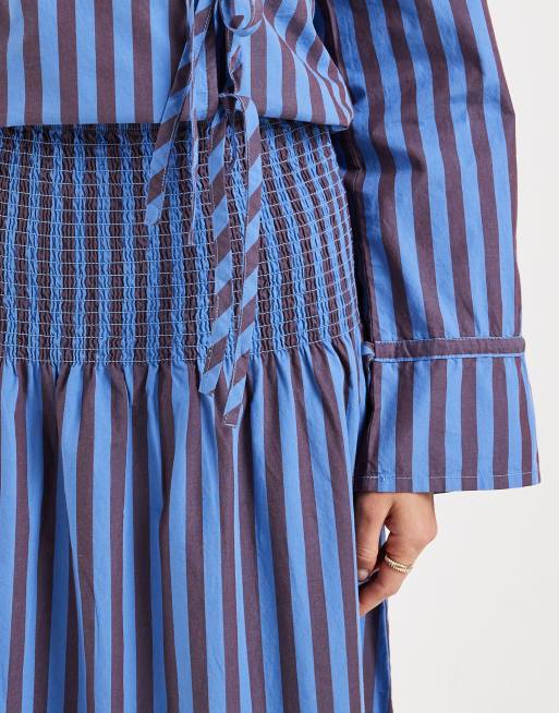 ONLY midaxi skirt in blue and chocolate stripe (part of a set), 3 of 5