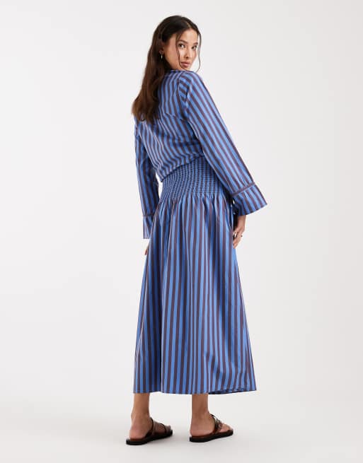 ONLY midaxi skirt in blue and chocolate stripe (part of a set), 4 of 5