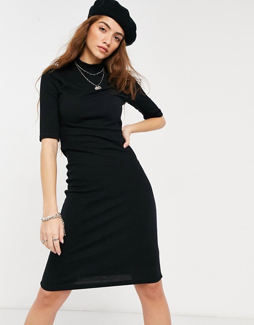 Only midi dress with high neck and 3/4 length sleeves in black