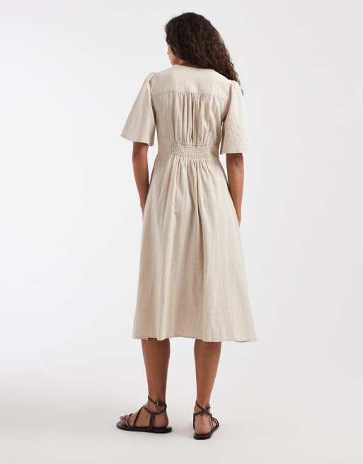 ONLY – Midi-Hemdkleid im Leinenlook in Beige, 4 von 4