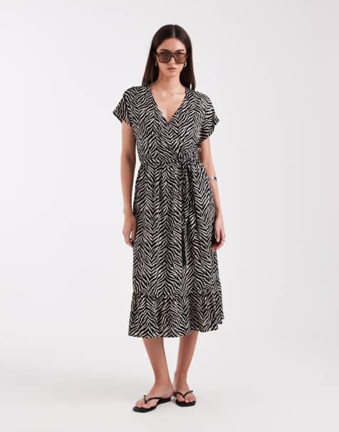 ONLY - Midi jurk met gestrikte taille in zebraprint - view 1