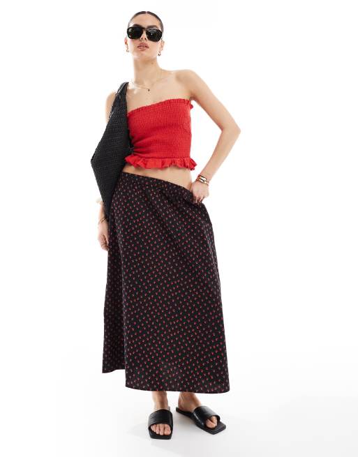 ONLY - Midi rok met stroken en fijne bloemenprint