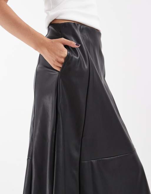 ONLY midi rok van imitatieleer in zwart, 3 van 5