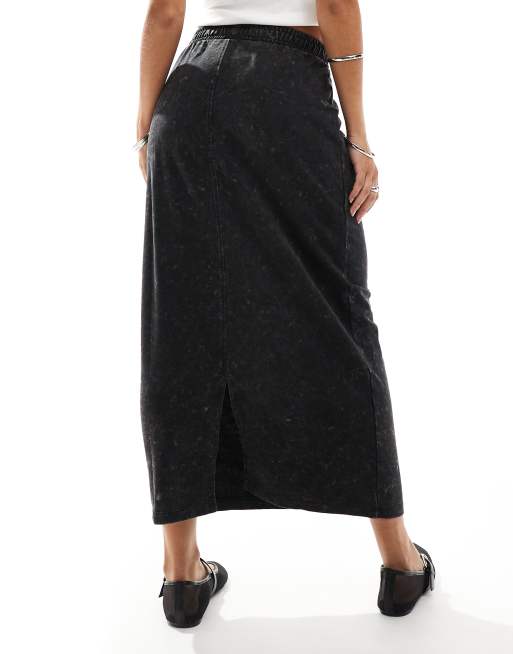 ONLY Midi rok van jersey met acid wash in zwart