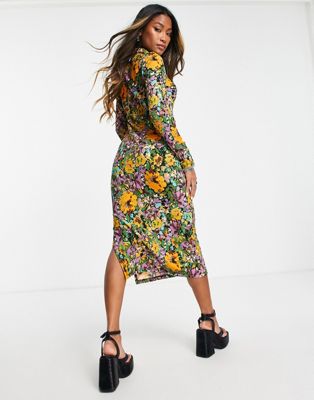 Only midi shirt dress in retro floral