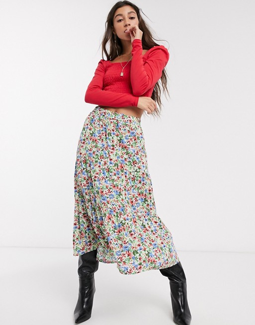 Only midi skirt in floral print
