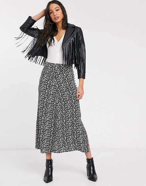 Only midi skirt with side split in daisy print