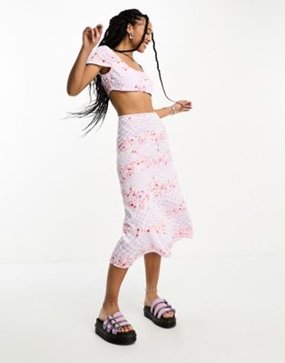 ONLY midi slip skirt co-ord in lilac mixed gingham