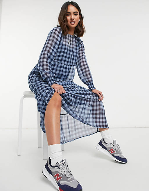 Women Only midi smock dress in blue and black gingham 