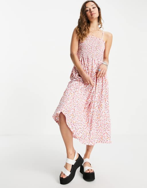 Only – Midi-Sommerkleid mit Camisole-Trägern, Raffung und Blümchenprint